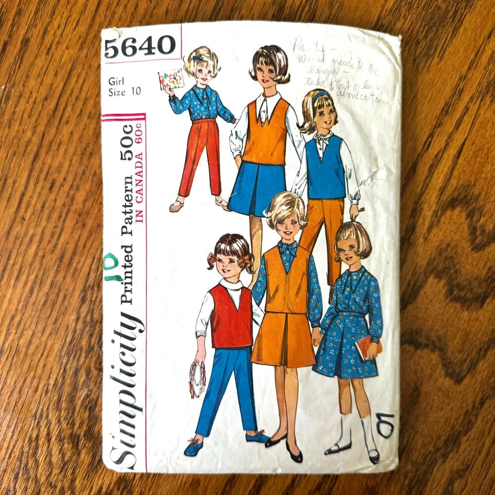 Vintage 1960s Simplicity 5640 Sewing Pattern XXS-XS Top Pant Skirt COMPLETE